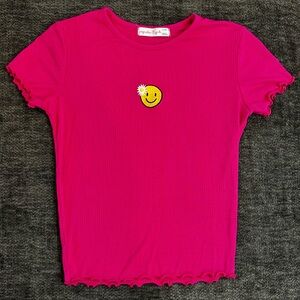 Girls' Hot Pink Ribbed Tee with Daisy Smile Patch Popular 21 Girls